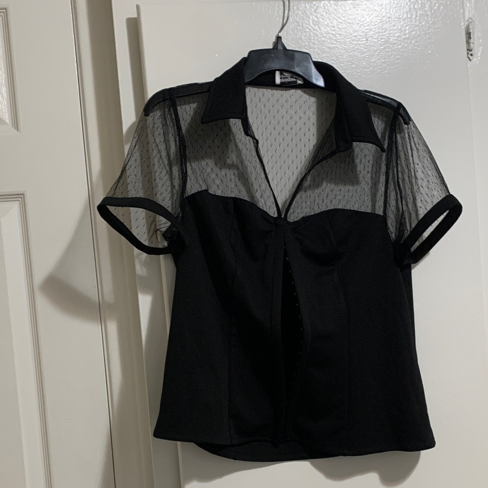 Unique Vintage Black Sheer Blouse